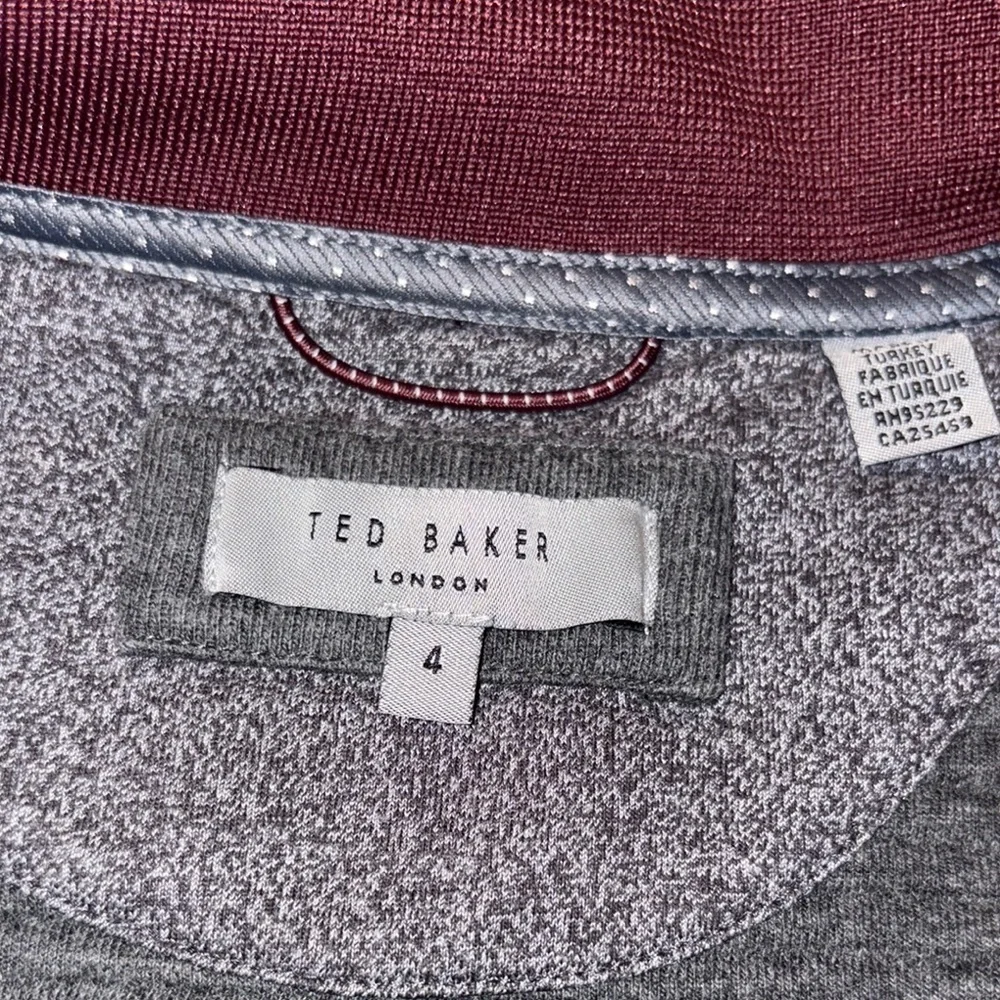 Gently Loved Gray & Burgandy  Zip-Up Sardin Quilted Jacket by Ted Baker London